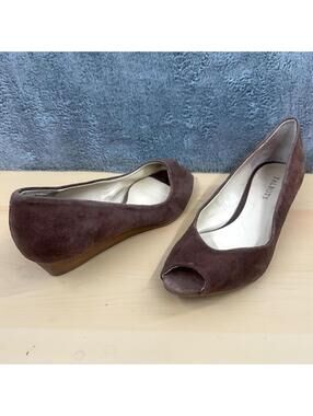 Talbots Brown Suede Peep Toe Wedge Kitten Heel